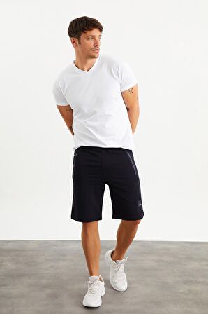 201759 Cep Nakış Detaylı Lacivert Erkek Şort