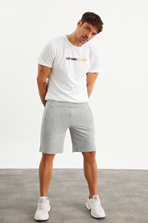 201759 ep Nakış Detaylı Gri Melanj Erkek Şort