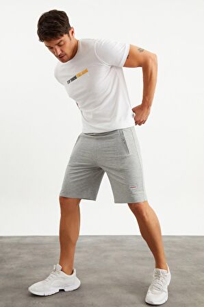 201759 ep Nakış Detaylı Gri Melanj Erkek Şort