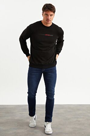 5013 Erkek Bisiklet Yaka Baskılı Sweatshirt