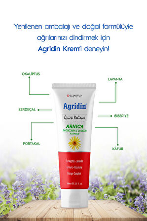 Agridin Ağrı Giderici Kremi Arnica Montana Lavanta Biberiye Okaliptüs Krem 100 ml Tüp