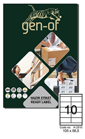 Gen-Of GK-2510 Laser Etiket 105x56.5 100 Sayfa(1000 Etiket)