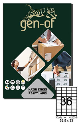 Gen-Of GK-2035 Laser Etiket 52.5x33 100 Sayfa(3600 Etiket)