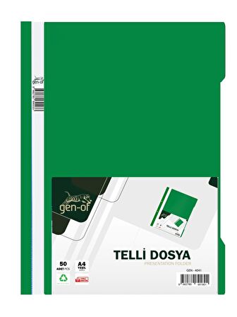 Gen-Of Telli Dosya 50 Li 1 Paket A4 Mavi Siyah Kırmızı Yeşil