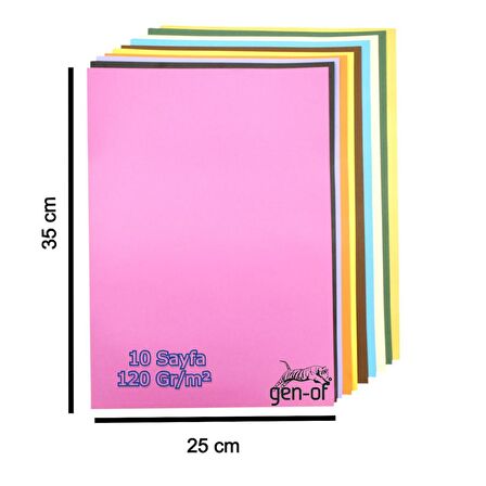 Gen-Of Fon Kartonu 25x35 cm 120 Gr 10 Renk Karışık