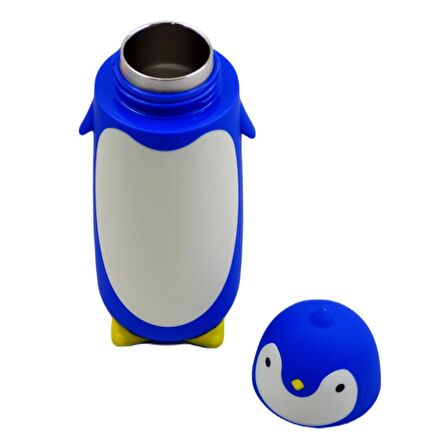 BottleBoss Penguen Figürlü Paslanmaz Çelik Çocuk Matarası 350 Ml Mavi