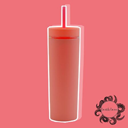 BottleBoss Çift Katmanlı Pipetli Sızdırmaz Kapak Bardak Matara 480 Ml Pembe