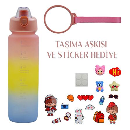 BottleBoss Pastel Renk Geçişli Sızdırmaz Kapak Motivasyon Matarası 1100 Ml Sticker HEDİYELİ Pembe