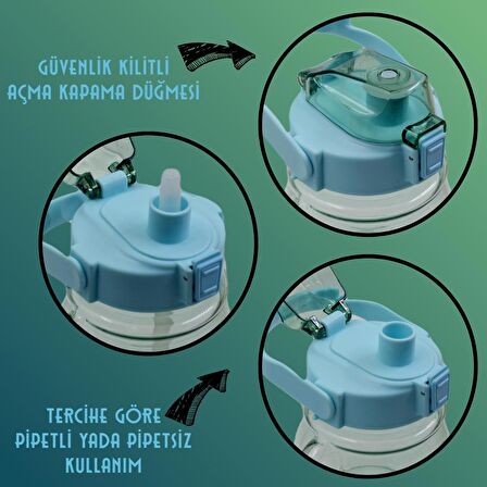 BottleBoss Pipetli Taşıma Askılı Gülümseyen Ayıcık Matara 1,5 Litre Sticker HEDİYELİ Yeşil