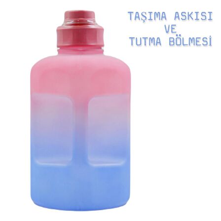 BottleBoss Damacana Motivasyon Matarası Çevir Aç Sızdırmaz Kapak Tasarımlı 2 Litre Pembe