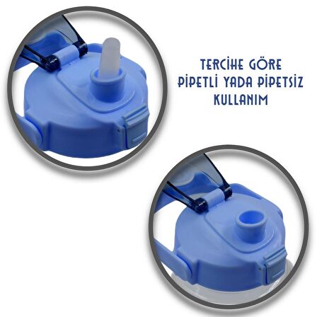 BottleBoss Taşıma Askılı Pipetli Şeffaf Matara 1200 Ml Sticker HEDİYELİ Mavi