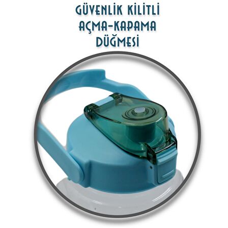 BottleBoss Taşıma Askılı Pipetli Şeffaf Matara 1200 Ml Sticker HEDİYELİ Yeşil