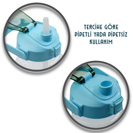 BottleBoss Taşıma Askılı Pipetli Şeffaf Matara 1200 Ml Sticker HEDİYELİ Yeşil