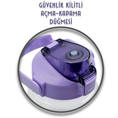 BottleBoss Taşıma Askılı Pipetli Şeffaf Matara 1200 Ml Sticker HEDİYELİ Mor