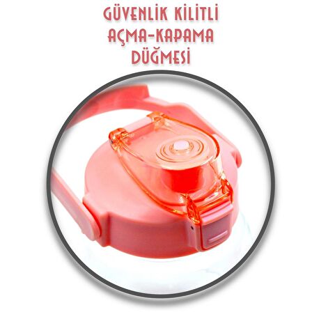 BottleBoss Taşıma Askılı Pipetli Şeffaf Matara 1200 Ml Sticker HEDİYELİ Pembe