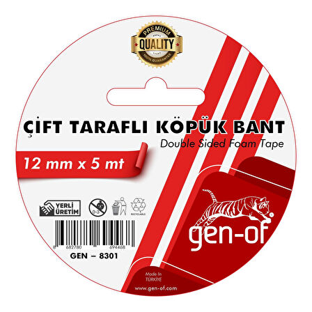 Gen-Of Çift Taraflı Köpük Bant 12x5 m (GEN-8301)