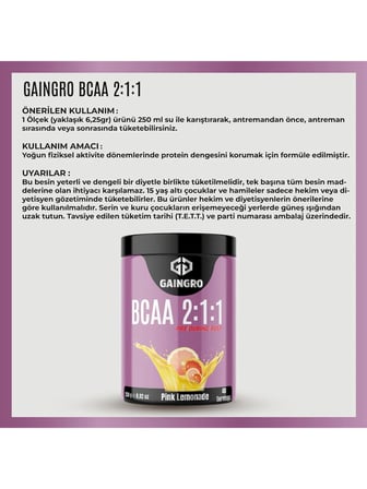 BCAA 2:1:1 Pink Lemonade - 250g - 40 Servis Hızlı Recovery & Kas Koruyucu Amino Asit