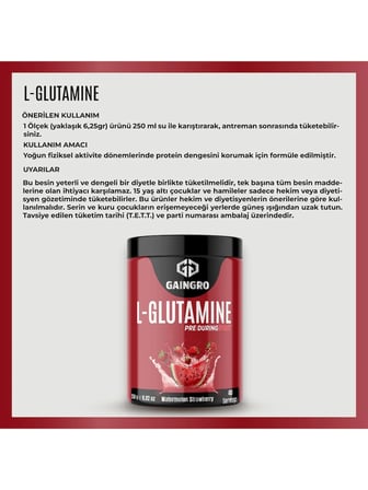 L-Glutamine Karpuz - Çilek Aromalı Toparlanma (Recovery) Destekleyici - 250 Gr 40 Servis