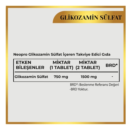 Neopro Glikozamin Sülfat 1500 mg 60 Tablet Takviye Edici Gıda