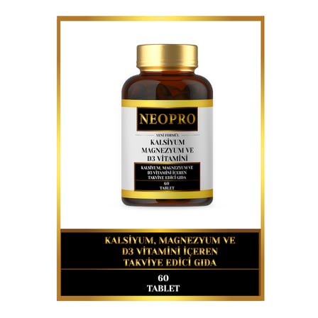 Neopro Kalsiyum, Magnezyum ve D3 Vitamini İçeren Takviye Edici Gıda - 60 Tablet