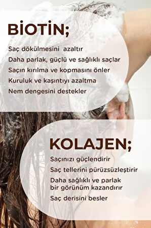 Sülfatsız ve Tuzsuz Şampuan, Kolajen Biotin B7 içerikli Parabensiz, Nemlendirici Vegan Şampuan 250ml