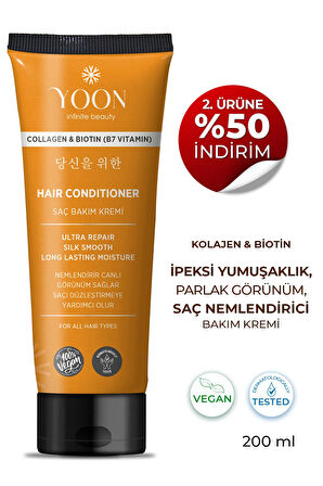 Biotin B7 ve Kolajen İçeren Vegan Saç Kremi, Nemlendiren, Besleyici ve Onarıcı Saç Bakım Kremi 200ml