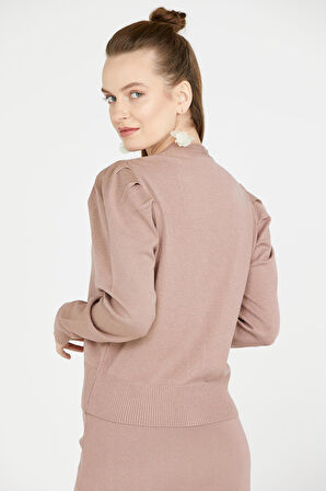 Balon Kol Triko Hırka  - Pudra