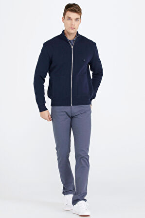 Nakış Detaylı Cepli Erkek Triko Ceket  - Lacivert