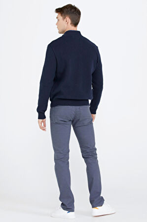 Nakış Detaylı Cepli Erkek Triko Ceket  - Lacivert