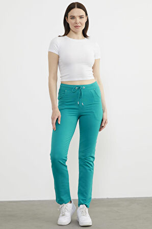 Cepli Düz Paça Eşofman Altı - Petrol