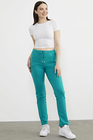 Cepli Düz Paça Eşofman Altı - Petrol