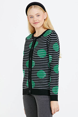 Sıfır Yaka Düğmeli Kadın Triko Ceket  - Siyah