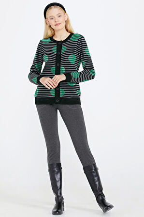 Sıfır Yaka Düğmeli Kadın Triko Ceket  - Siyah