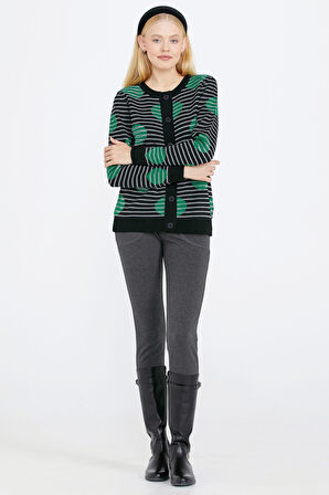 Sıfır Yaka Düğmeli Kadın Triko Ceket  - Siyah