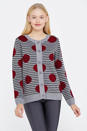 Sıfır Yaka Düğmeli Kadın Triko Ceket  - Gri