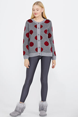 Sıfır Yaka Düğmeli Kadın Triko Ceket  - Gri