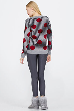 Sıfır Yaka Düğmeli Kadın Triko Ceket  - Gri