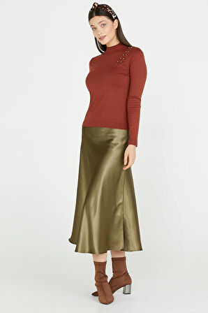 Omuz Aksesuarlı Triko Kazak  - Kiremit