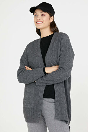 Cepli Uzun Triko Hırka  - Koyu Gri