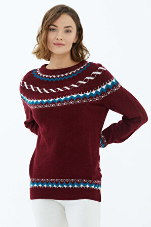 Sıfır Yaka Triko Kazak  - Bordo