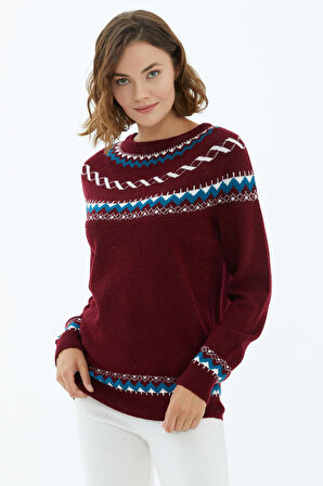 Sıfır Yaka Triko Kazak  - Bordo