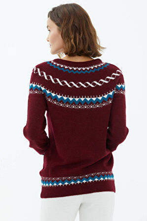 Sıfır Yaka Triko Kazak  - Bordo