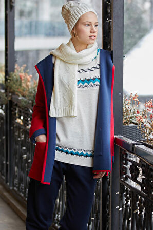 Sıfır Yaka Triko Kazak  - Kemik