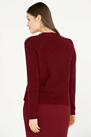 Renkli Düğmeli Triko Hırka  - Bordo