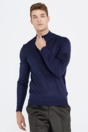 Erkek Yarım Boğazlı Triko Kazak  - Lacivert