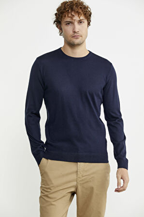 Erkek Sıfır Yaka Basic Triko Kazak - Lacivert