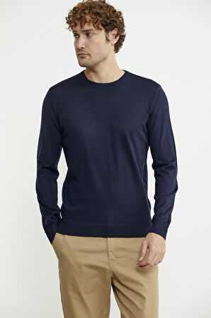 Erkek Sıfır Yaka Basic Triko Kazak - Lacivert