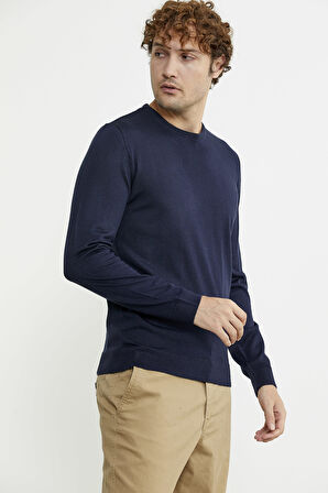 Erkek Sıfır Yaka Basic Triko Kazak - Lacivert