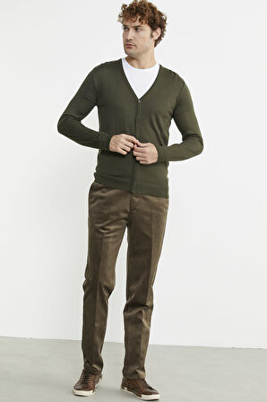 Erkek V Yaka Düğmeli Triko Hırka - Yeşil