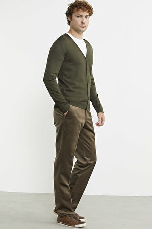 Erkek V Yaka Düğmeli Triko Hırka - Yeşil